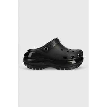 Crocs papuci Classic Mega Crush Clog femei, culoarea negru, cu platformă 207988