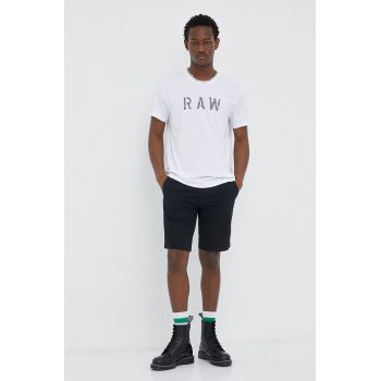 G-Star Raw tricou din bumbac culoarea alb, cu imprimeu