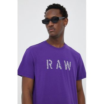 G-Star Raw tricou din bumbac culoarea violet, cu imprimeu
