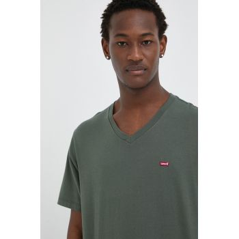 Levi's tricou din bumbac culoarea verde, neted ieftin