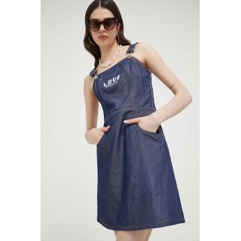 Love Moschino rochie din bumbac culoarea albastru marin, mini, evazati de firma originala