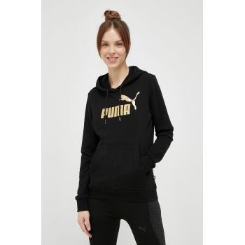 Puma bluză trening culoarea negru, cu glugă, imprimeu 849096 ieftin