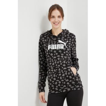 Puma bluză trening culoarea negru, cu glugă, modelator