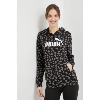 Puma bluză trening culoarea negru, cu glugă, modelator ieftin