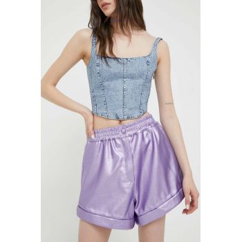 Rotate pantaloni scurti femei, culoarea violet, neted, high waist