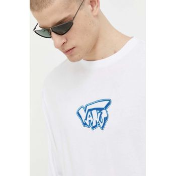 Vans longsleeve din bumbac culoarea alb, cu imprimeu