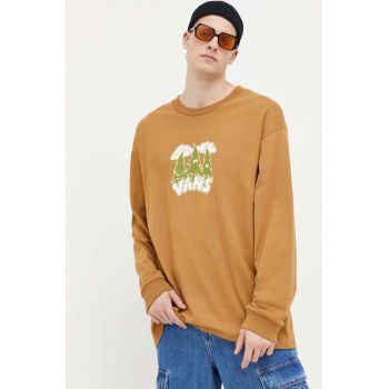 Vans longsleeve din bumbac culoarea maro, cu imprimeu