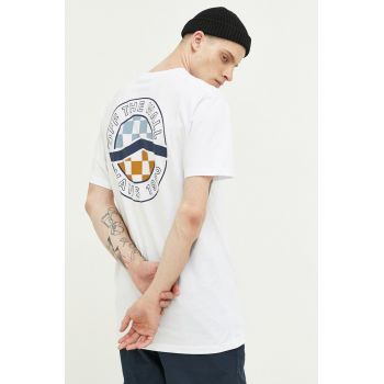 Vans tricou din bumbac culoarea alb, cu imprimeu