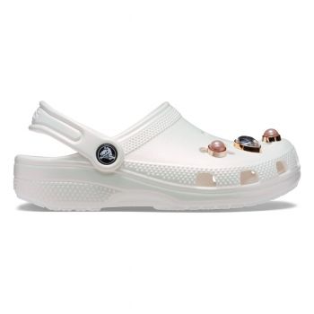 Saboti Crocs Classic Toddler Crystals Pearls Clog Alb - White