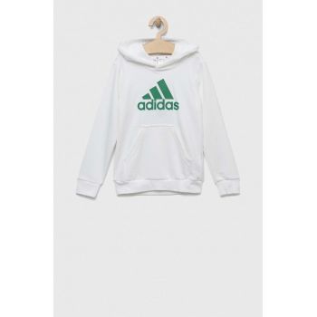 adidas bluza copii U BL culoarea alb, cu glugă, cu imprimeu