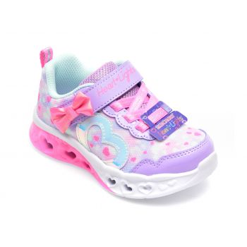 Pantofi SKECHERS mov, FLUTTER HEART LIGHTS, din material textil si piele ecologica