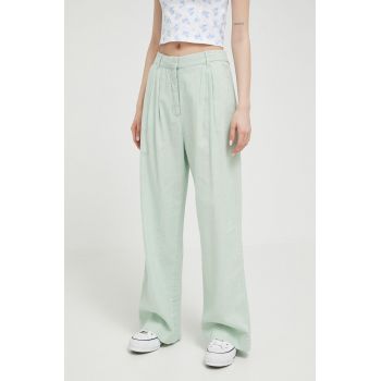 Abercrombie & Fitch pantaloni din in culoarea verde, drept, high waist