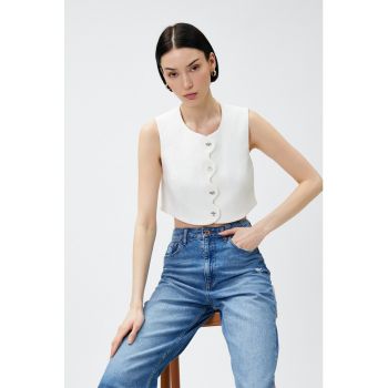 Bluza crop fara maneci cu nasturi