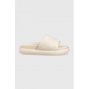 Buffalo papuci Rey Quilt 2 femei, culoarea bej, cu platforma, 1602182