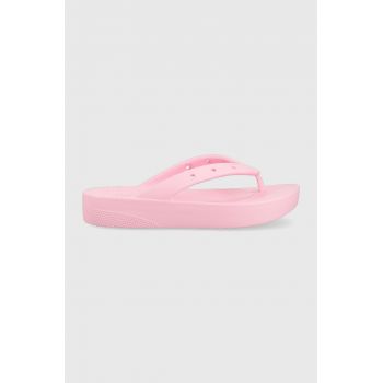 Crocs șlapi Classic Platform Flip femei, culoarea roz, cu platforma, 207714 207714.6S0-6S0 ieftini