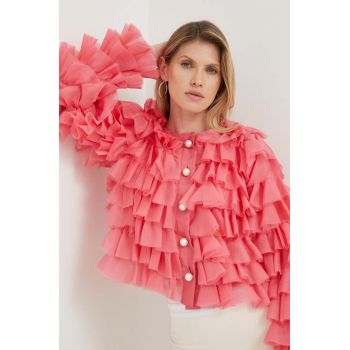 Custommade camasa de matase Gro By NBS culoarea roz, regular de firma originala