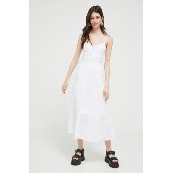 Hollister Co. rochie din bumbac culoarea alb, midi, evazati