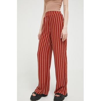 Protest pantaloni femei, culoarea maro, drept, high waist