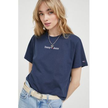 Tommy Jeans tricou din bumbac culoarea albastru marin