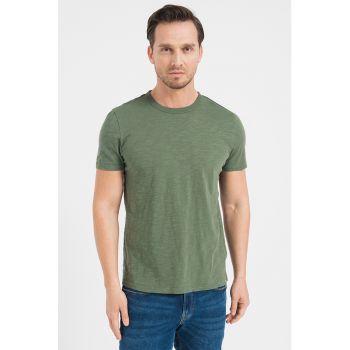 Tricou de bumbac cu decolteu la baza gatului