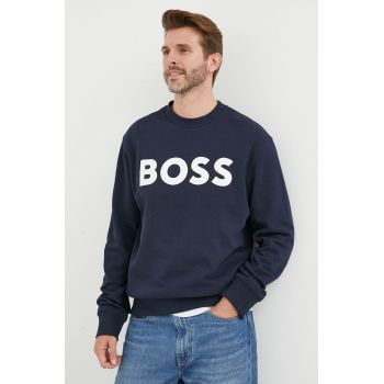 BOSS hanorac de bumbac BOSS ORANGE barbati, culoarea albastru marin, cu imprimeu