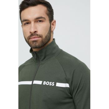 BOSS hanorac lounge din bumbac culoarea verde, cu imprimeu