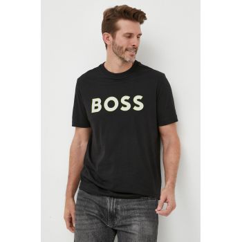 BOSS tricou BOSS GREEN barbati, culoarea negru, cu imprimeu