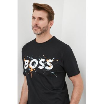 BOSS tricou din bumbac BOSS ORANGE culoarea negru, cu imprimeu