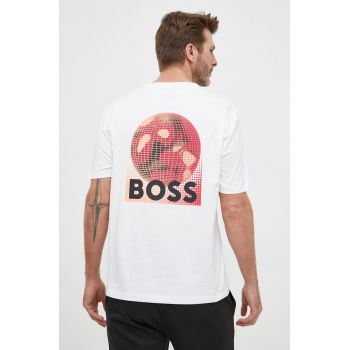 BOSS tricou reversibil din bumbac BOSS ORANGE culoarea alb, cu imprimeu