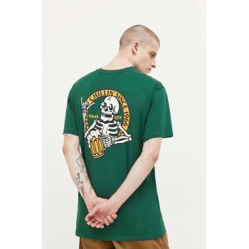 Vans tricou din bumbac culoarea verde, cu imprimeu