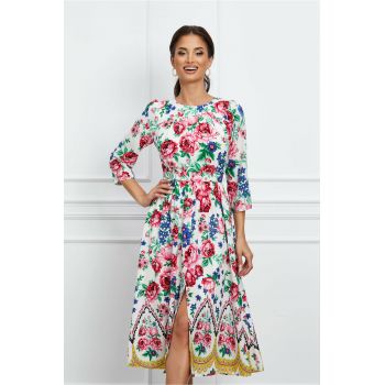 Rochie Moze alba cu imprimeuri florale roz la reducere