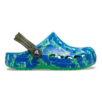 Saboți Crocs Baya Printed Clog Kids Albastru - Blue Bolt/Multi de firma originali