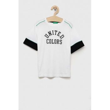 United Colors of Benetton tricou de bumbac pentru copii culoarea alb, cu imprimeu