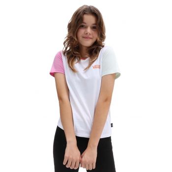 Vans tricou de bumbac pentru copii COLORBLOCK CREW WHITE MULTI culoarea alb, modelator