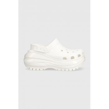 Crocs papuci Classic Mega Crush Clog femei, culoarea alb, cu platformă 206867 de firma originali