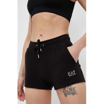 EA7 Emporio Armani pantaloni scurti femei, culoarea negru, neted, medium waist