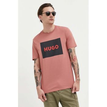 HUGO tricou din bumbac culoarea roz, cu imprimeu