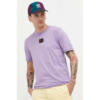HUGO tricou din bumbac culoarea violet, cu imprimeu