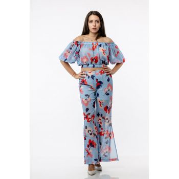 Pantaloni semitransparenti cu imprimeu floral