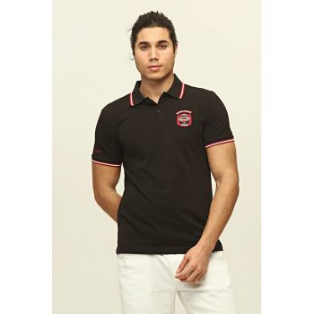 Tricou polo de bumbac cu detalii brodate