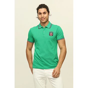 Tricou polo de bumbac cu detalii brodate