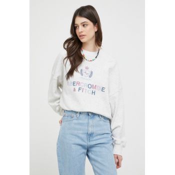 Abercrombie & Fitch bluza femei, culoarea gri, cu imprimeu