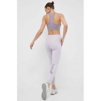 Asics pantaloni de trening culoarea violet, cu imprimeu