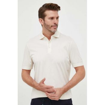 BOSS tricou polo barbati, culoarea bej, neted de firma original