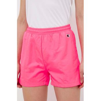 Champion pantaloni scurti femei, culoarea roz, neted, high waist
