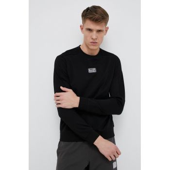 EA7 Emporio Armani hanorac de bumbac barbati, culoarea negru, cu imprimeu