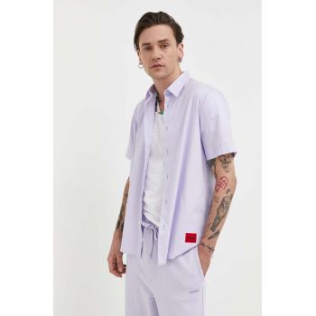 HUGO camasa barbati, culoarea violet, cu guler clasic, regular