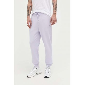 HUGO pantaloni de trening din bumbac culoarea violet, neted
