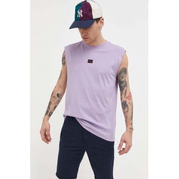 HUGO tricou din bumbac culoarea violet, cu imprimeu