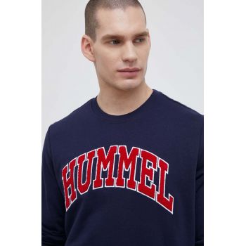 Hummel hanorac de bumbac barbati, culoarea albastru marin, cu imprimeu